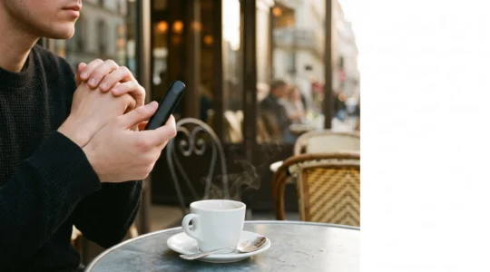 Main tenant un petit pod de cigarette électronique dans un cadre urbain français, symbolisant le choix majoritaire des nouveaux vapoteurs