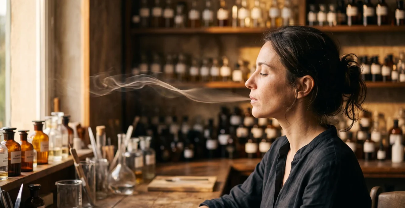 Vapoteur savourant les notes aromatiques d'un e-liquide premium dans une ambiance raffinée à la française