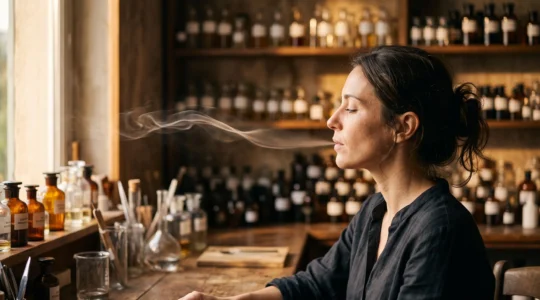 Vapoteur savourant les notes aromatiques d'un e-liquide premium dans une ambiance raffinée à la française